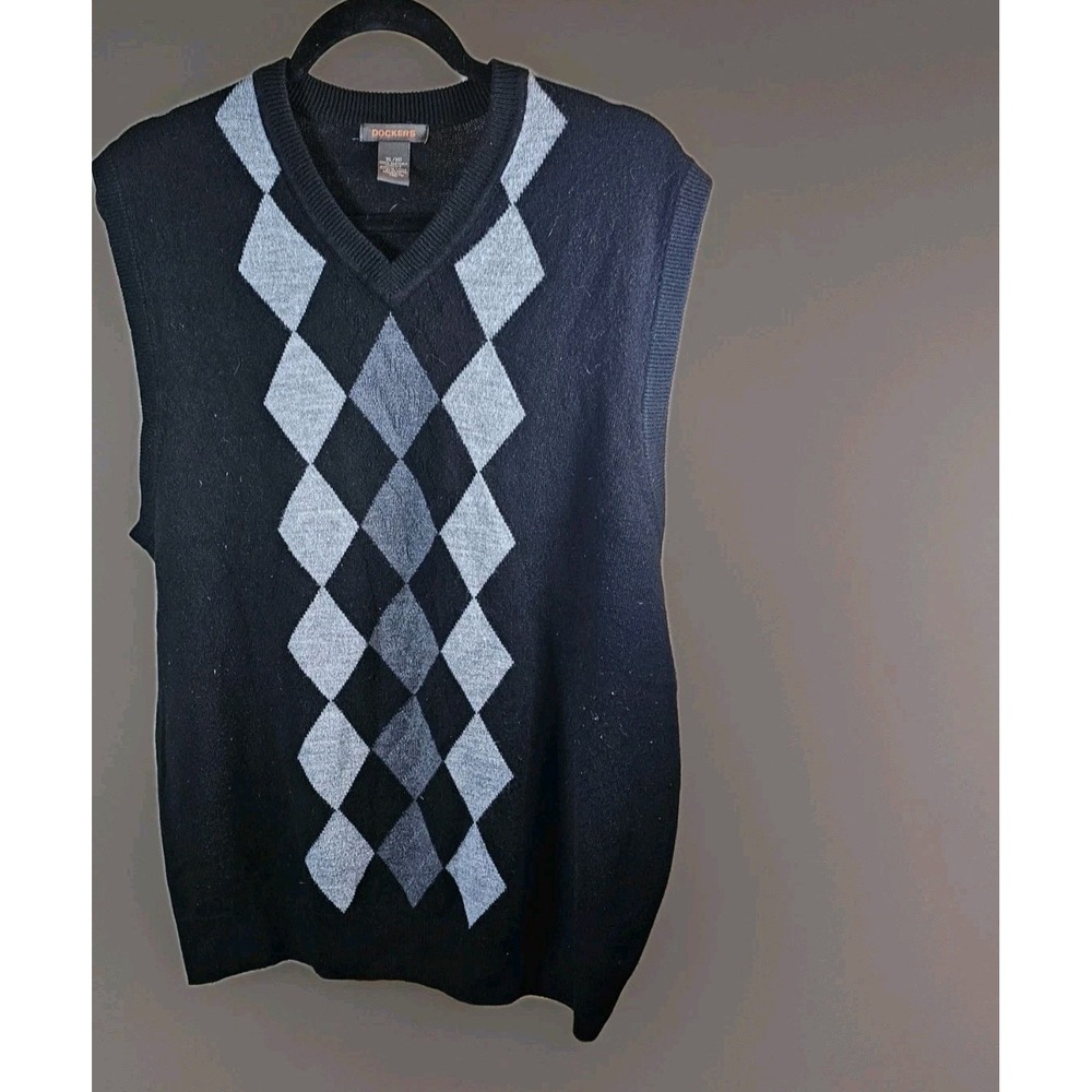 Dockers Men's Sweater Vest  Gray Argyle Diamonds Lagenlook Size X-Large
